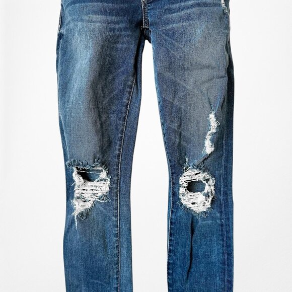 Lovers & Friends Dark Wash Denim Ripped Knee Mid Rise Skinny Jeans Size XS - Picture 6 of 7